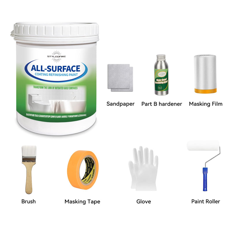 styleonme Waterbased Tile Paint Grey, 20-30sq.ft, Bathtub Washbasin Toilet Ceramic Tile and Kitchen Countertop Refinishing, Odorless and Non-Toxic Heavy Glaze Epoxy Resin Coating (With tools) 16 Fl Oz (Pack of 1)