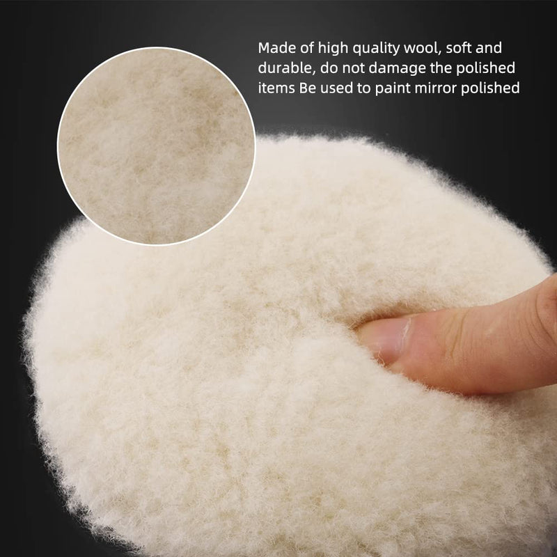 SPTA Wool Buffing Polishing Pads, 3Pcs 6 Inch (150mm) Wool Cutting Pad, Wool Compounding Pad, Buffing and Polishing Pads for 6 Inch Car Polisher Compounding, Polishing, Buffing 150mm