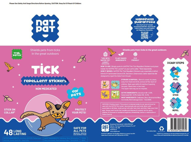 NATPAT Outdoor Pet Patches for Dogs & Cats | Plant Based Essential Oils | Safe for Pets | Non-Toxic, Easy to Apply - 48 Patches - Locket Sold Separately