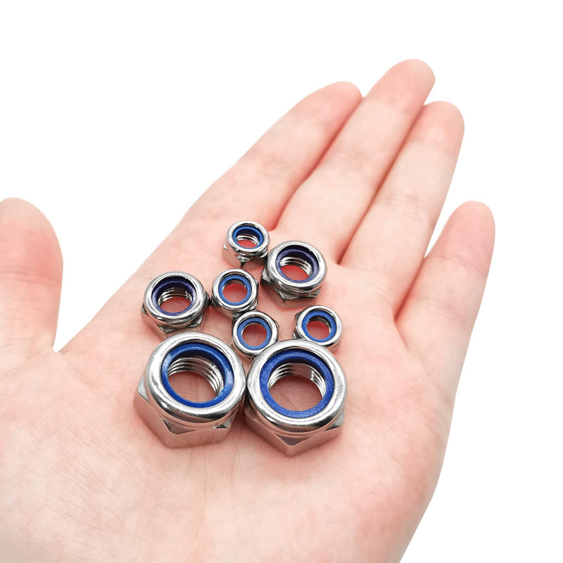 Quacc 20pcs M6 Nyloc Steel Nuts, Nylon Locknuts for Fastener, Nylon Inserted Hex Lock Nuts, Silver 304 Stainless Steel Self Locking Nuts for Bolts