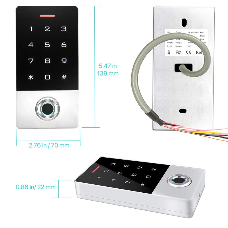 Fingerprint Password Access Control System with 5PCS ID Key Fobs, Fingerprint Door Lock Keypad Controller Support 10000 Users, Weatherproof, Backlight, Zinc Alloy Metal, Touch Panel Metal Shell