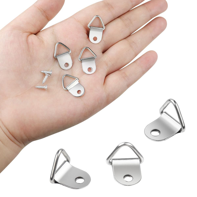 100 Pack Steel Picture Hangers with 100pcs 8mm Screws, Small Triangle Ring, Light Duty D Rings for Clock, Decoration, Mirror, Paintings, Artwork Picture Frame (Silver) Silver