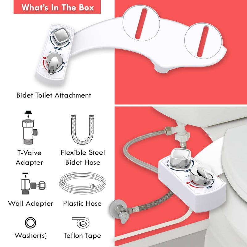 BUTT BUDDY Spa - Bidet Toilet Seat Attachment & Fresh Water Sprayer (Cool & Warm Temperature Control | Easy Setup, Universal Fit, Non-Electric | Dual-Nozzle Cleaning, Adjustable Pressure, Female Wash) 1