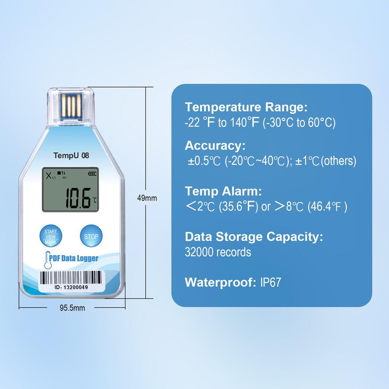 Tzone Temperature Data Logger USB Single Use Temp Tracker 1 Pack 180 Days | PDF&CSV Auto Reports,for Shipping Cold Chain Transport Medicine Refrigerator,Disposable Temp Recorder Sensor,IP67 Waterproof Temperature Data Logger 1 Pack