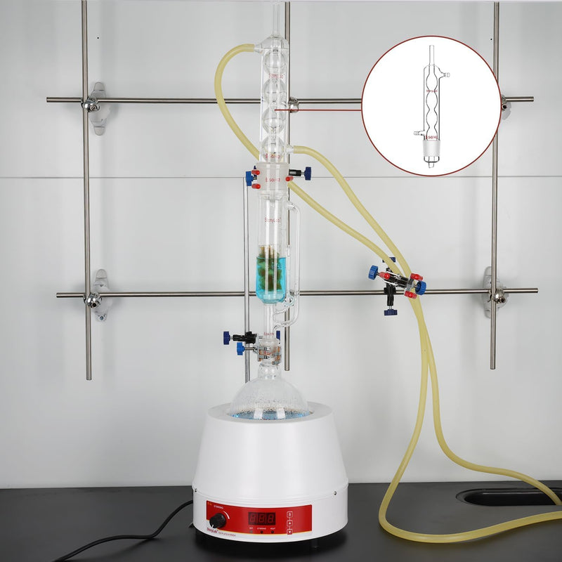 stonylab Allihn Condenser Reflux for Soxhlet Extractor, Borosilicate Glass Allihn Condenser with 45/40 Joint 250 mm Jacket Length Lab Glass Condenser (45/40 Joint)