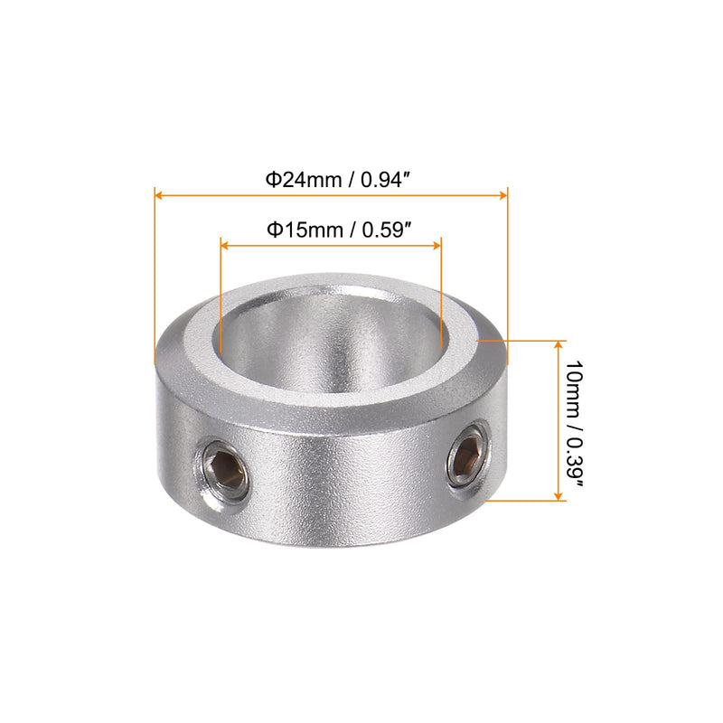 HARFINGTON 2pcs Shaft Collar 15mm Bore Aluminum Alloy Set Screw Shaft Collars, 24mm OD, 10mm Width, for Wheel Barrow Axle, Gearbox Assemblies, CNC Machine Tools, Industry, Anodization
