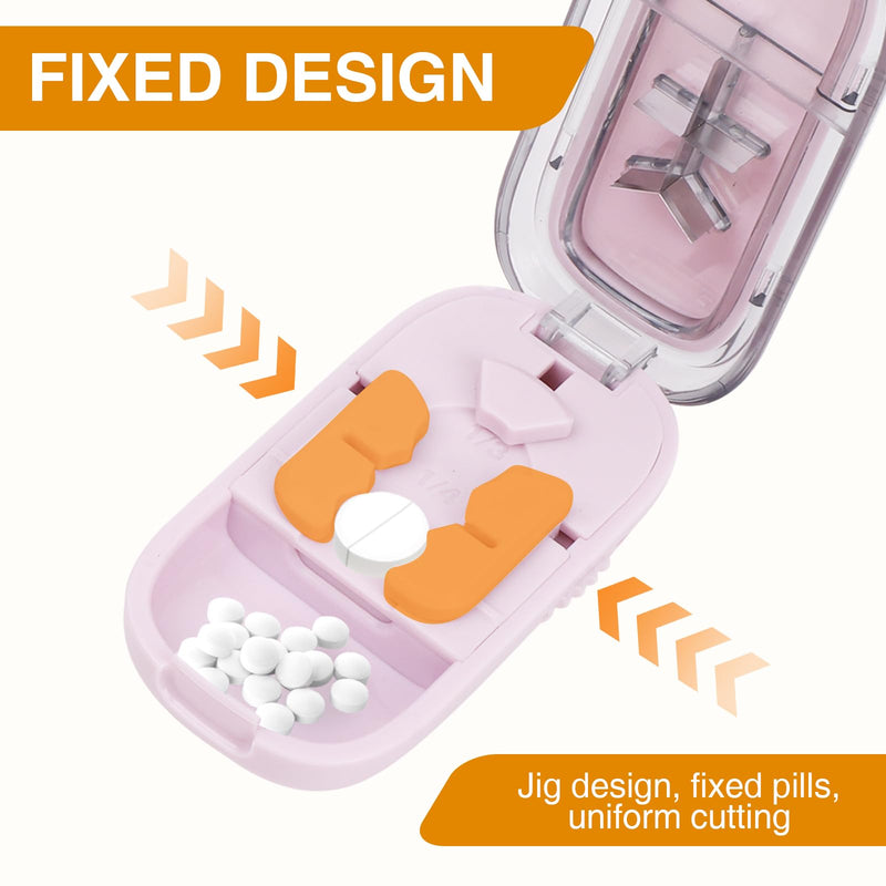 2PCS Portable Pill Cutter Splitter, 1/2 1/3 1/4 Pill Cutter Splitter for Small and Tiny Pills with Storage Box