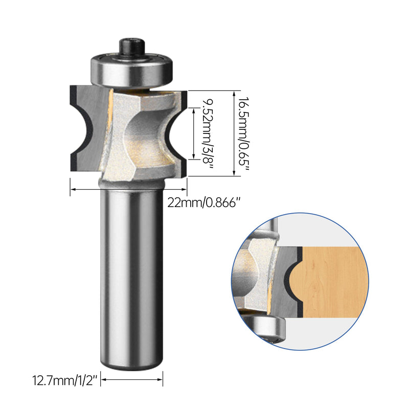 HUHAO Bullnose Beading Router Bits with 1/2-Inch Shank Carbide-Tipped Corner Beading Bits Set Radius:3/16" 1/2*3/16