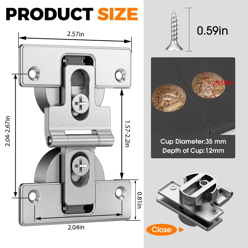 Bifold Hinges,Bifold Door Hinges,Folding Door Hinges,Folding Hinges,Bifold Cabinet Door Hinge,Double Cup Concealed Hinge for Cabinets,Closet and Furniture（6 Pack） 1