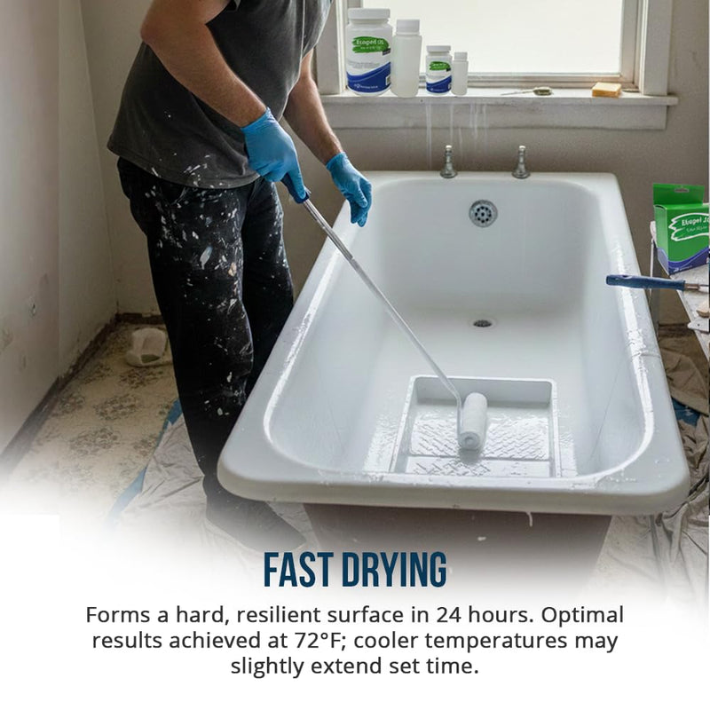 Ekopel Tub Cast Roll On Non Slip – Primer + Top Coat Included – DIY Tub & Tile Reglazing Kit – Bright White Gloss Finish – Longest Lasting PRO/DIY Reglazing Bathtub Paint - Odorless Low VOC Tub Paint Kit – Made in USA (Roll On Non Slip)