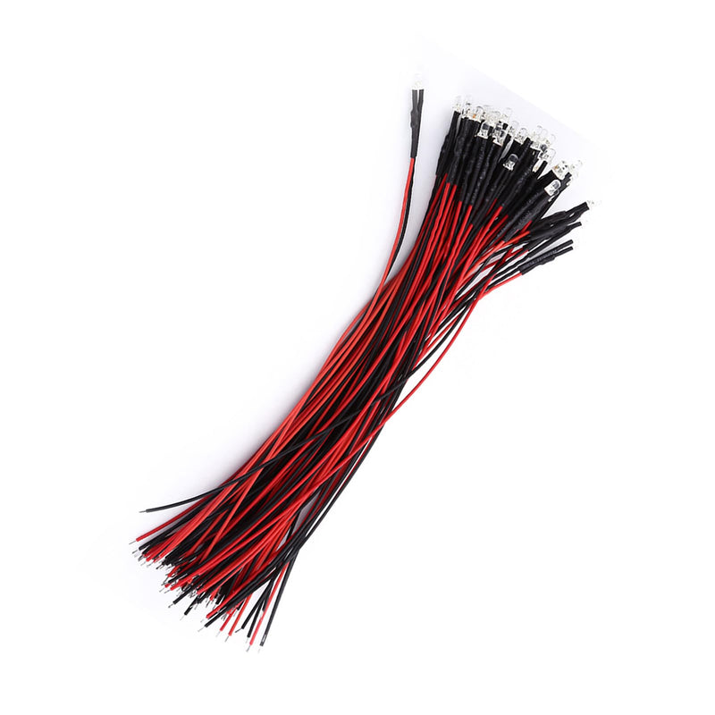 YWBL-WH 50Pcs LED Light Emitting Diodes DC 9-12V Pre Wired Water Clear LED Diodes Light (3mm Red) 3mm Red