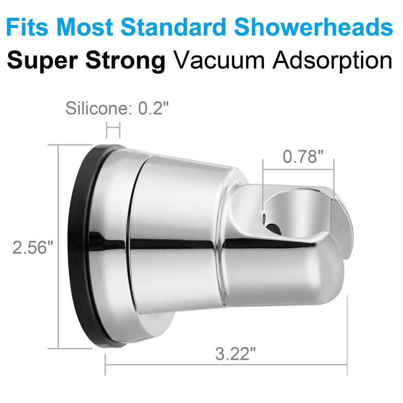2 Pack Vacuum Suction Cup Shower Head Holder, Removable Shower Head Bracket, Height Adjustable Shower Wand Holder & Wall Mount ABS Plastic Suction Holder for Handheld Shower Head, Chrome 2 Chrome Finish