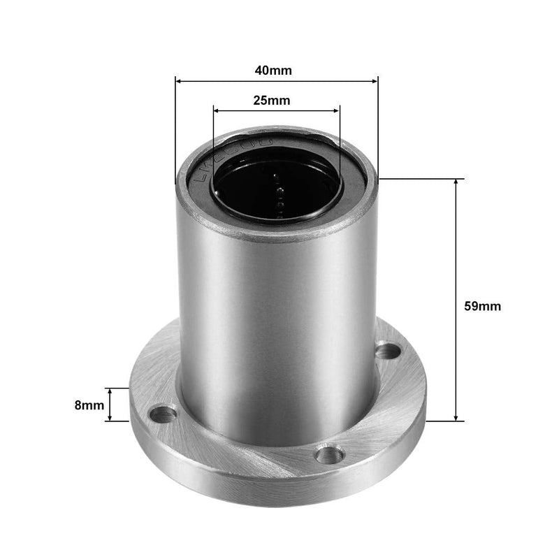 uxcell LM25UU Round Flange Linear Ball Bearings, 25mm Bore Dia, 40mm OD, 59mm Length 2Pcs