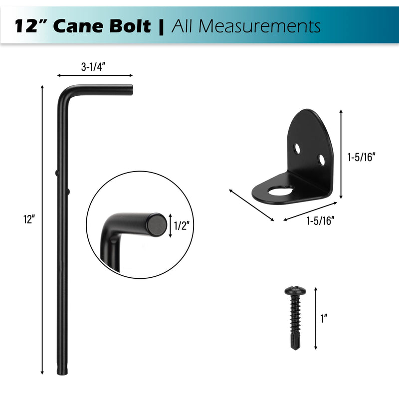 12" Cane Bolt Heavy Duty Drop Rod Gate Stopper Hardware, Gate Ground Latch for Wooden Fences Metal Gates Doors, Gate Drop Pin for Holding Gate to The Ground, Black Finish 1 12" Black