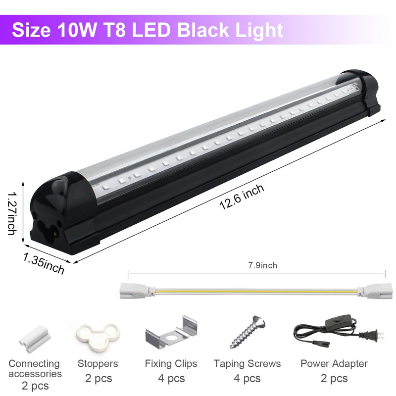2 Pack 10W 48 LED Black Light Bars 1Ft 395-400nm UV Blacklight Tube with 5.9Ft Cord+Plug+Switch Linkable Black Light Fixtures for Bedroom Fluorescent Poster Body Paint Halloween Glow Party 2Pack