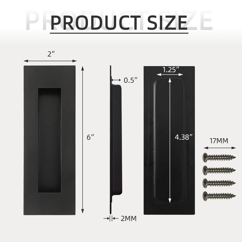 6Inch Recessed Finger Flush Pulls Handles for Pocket and Sliding Doors,Closet and Barn Doors Hardware Matte Black 2 Pack 6Inch Black-2 Pack