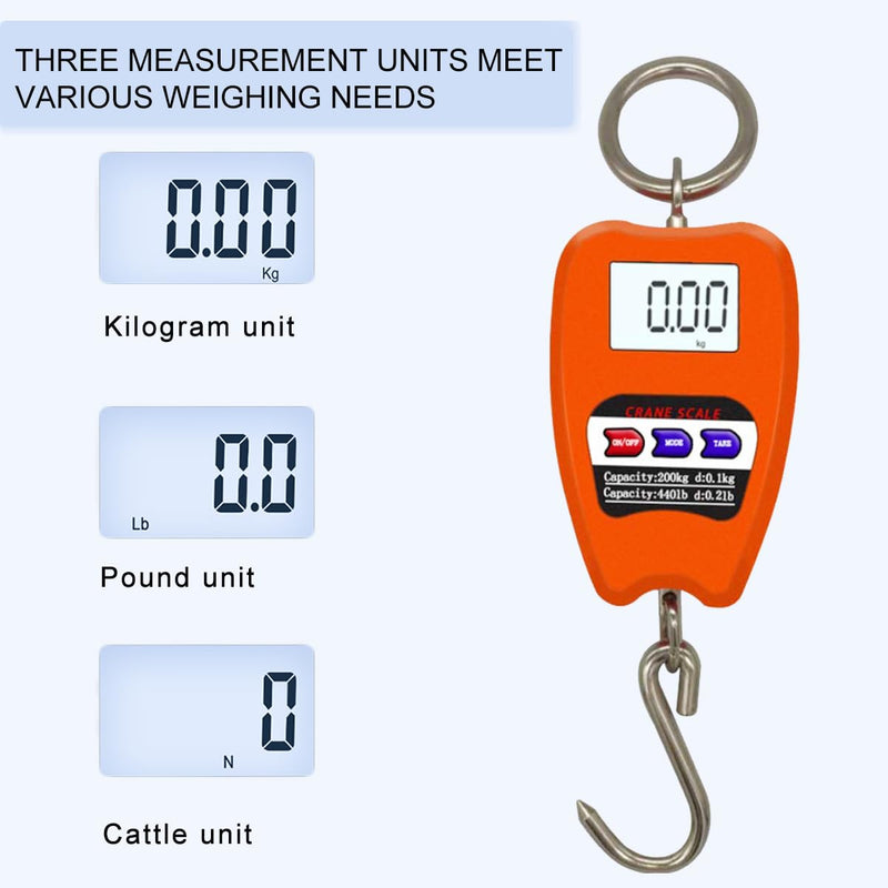Hanging Weight Scale Industrial Heavy Duty for Farm, Hunting, Bow Draw Weight, Big Fish & Hoyer Lift with Accurate Sensor Digital, Professional (200kg/orange) 200kg/orange