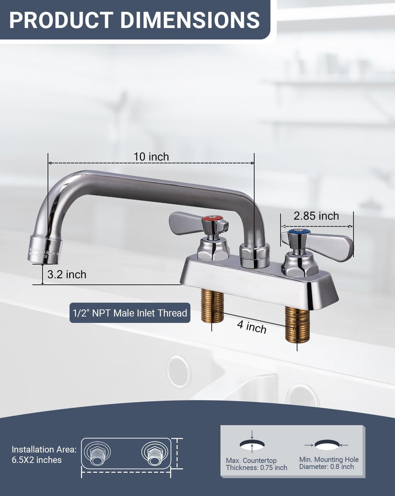 4" Center Deck Mount Utility Laundry Sink Faucet - 10" Swivel Spout 4" Center 10" Swivel Spout