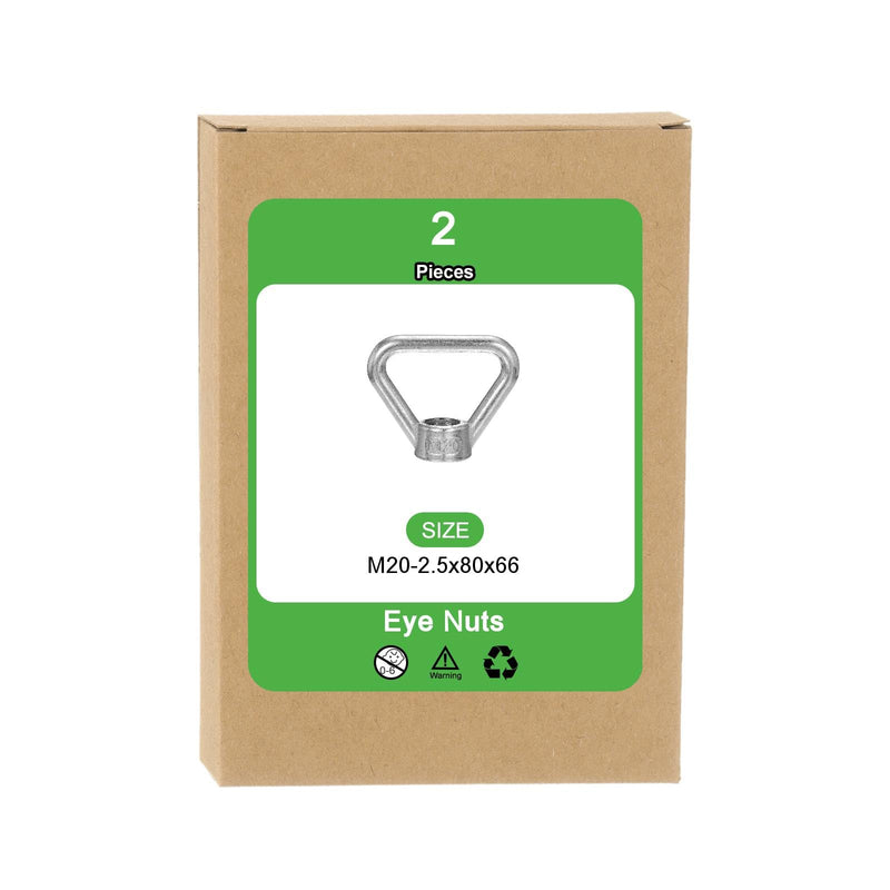 uxcell M20-2.5x80x66mm Lifting Eye Nuts, 2 Pcs 304 Stainless Steel Triangle Shape Threaded Nut Fastener for Home Repairs Rope Fitting