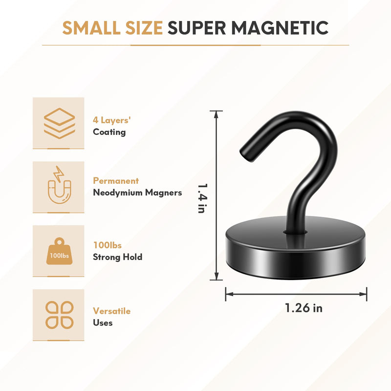Neosmuk Magnetic Hooks, Cruise Ship Essentials, 130lb+ Heavy Duty Magnetic Hooks for Cruise Cabins, Refrigerator, Grill, Hanging, and Travel | Extra Strong Must-Haves Magnet Hook,Black Black 130lb Magnetic Hooks