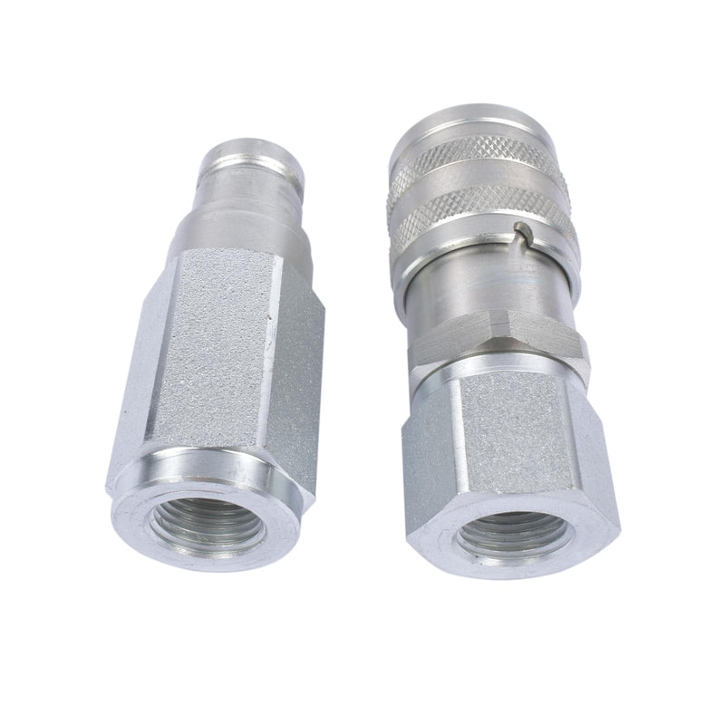 GELUOXI 3/8" Flat Face Hydraulic Quick Connect Coupler Coupling Set w/Dust Caps, 3/8" Body 3/8" NPT Thread