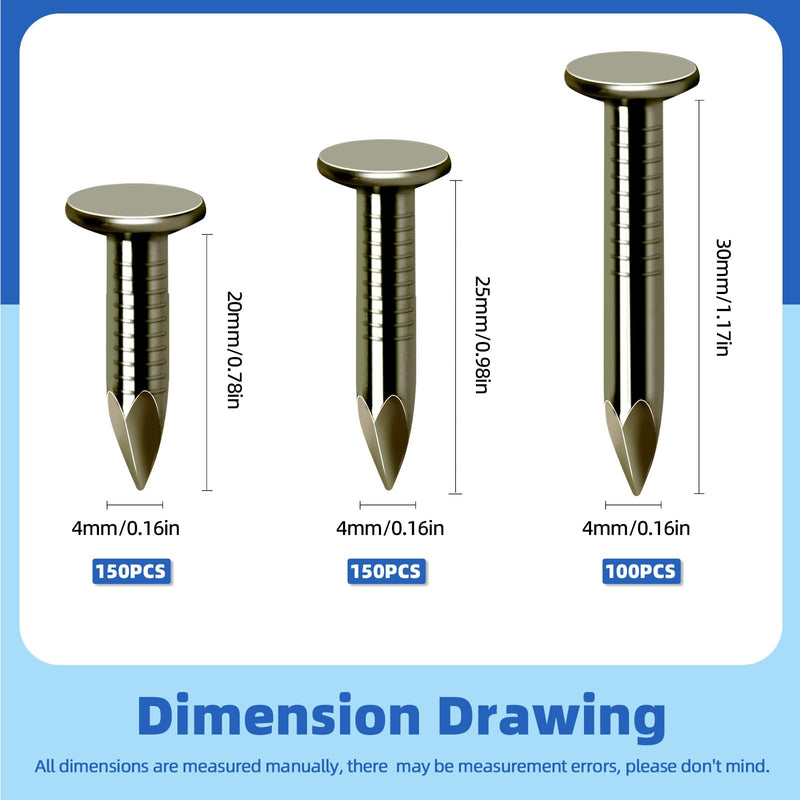 Glarks 400Pcs 3/4inch, 1inch, 1-1/4inch Steel Roofing Felt Nails Roofing Felt Pins Clout Nails Countersunk Head Felt Nails, for Securing Shed Roofs, Roofing Felt Slate Boards, Wood Shed Tiles 20mm, 25mm, 30mm