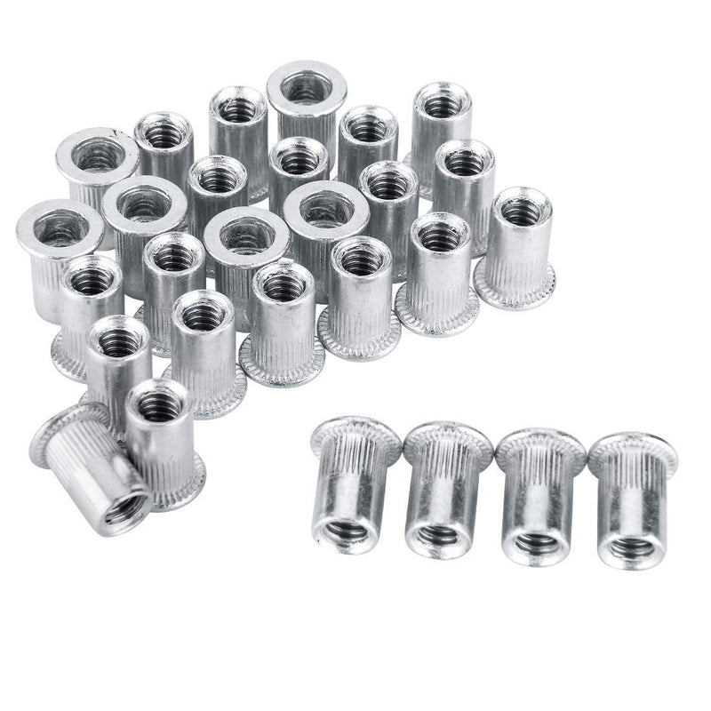 50 Pcs 1/4-20 Aluminum Flange Rivet Nut, UNC Flat Head Threaded Insert Nut Silver -50pcs