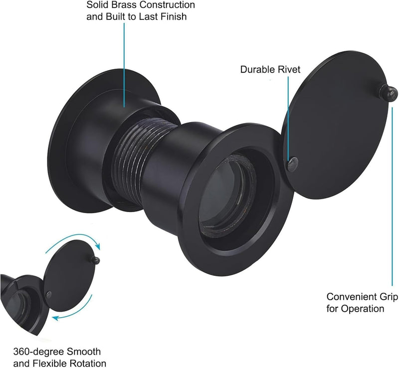 220-Degree Door Viewer Peephole with Heavy Duty Rotating Privacy Cover for 1-21/32" to 2-1/8" Doors for Home Office Hotel