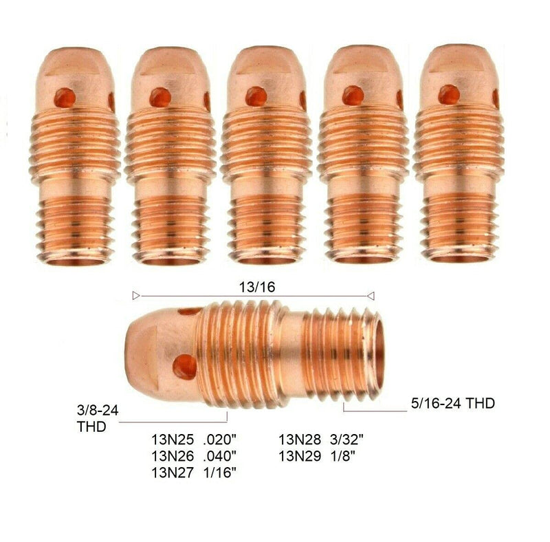 13N28 TIG Welding Collet Body 3/32” Collet Body For TIG Torch 9, 20, 25 Series Torches (Pack of 5) 13N28 3/32”