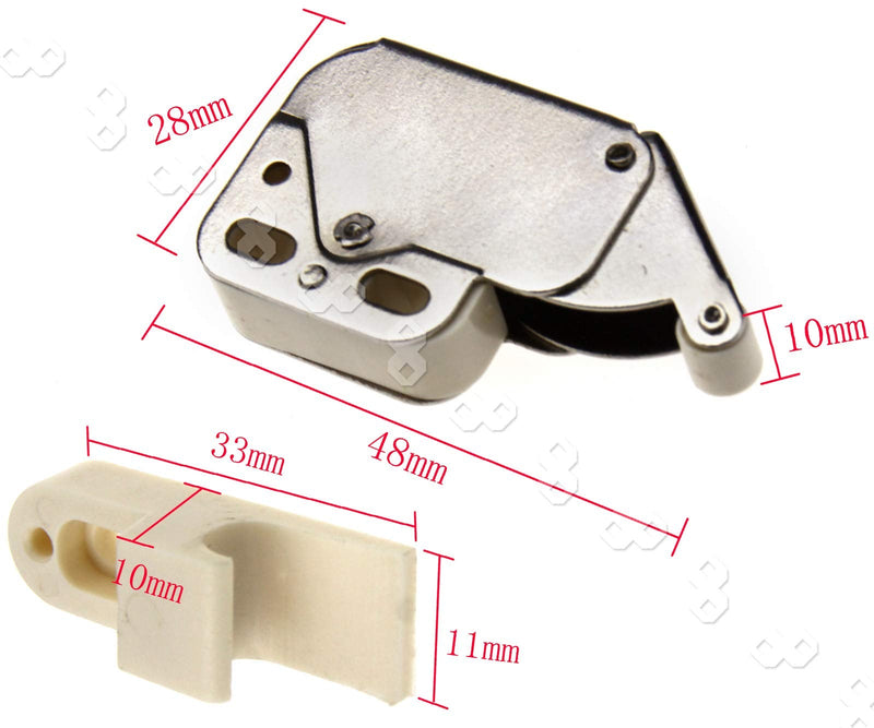 4 x Spring Loaded Mini Tip Push Catch Release Latch Caravan Boat Cupboard Door Cabinet Latch Lock Set for Cupboard Cabinets Door Craft Slide Drilling, Push to Open Touch Release Lock Spring