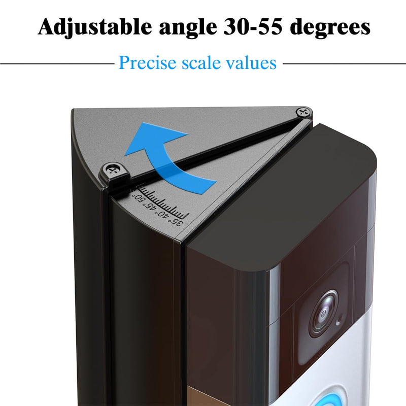 Adjustable (30 to 55 Degree) Video Doorbell Angle Mount, Compatible with Video Doorbell 1/2/3/4/(2020 Release)/Battery Doorbell/Plus, Widen Viewing Range Doorbell Corner Door Mount Wedge Kit (Black)