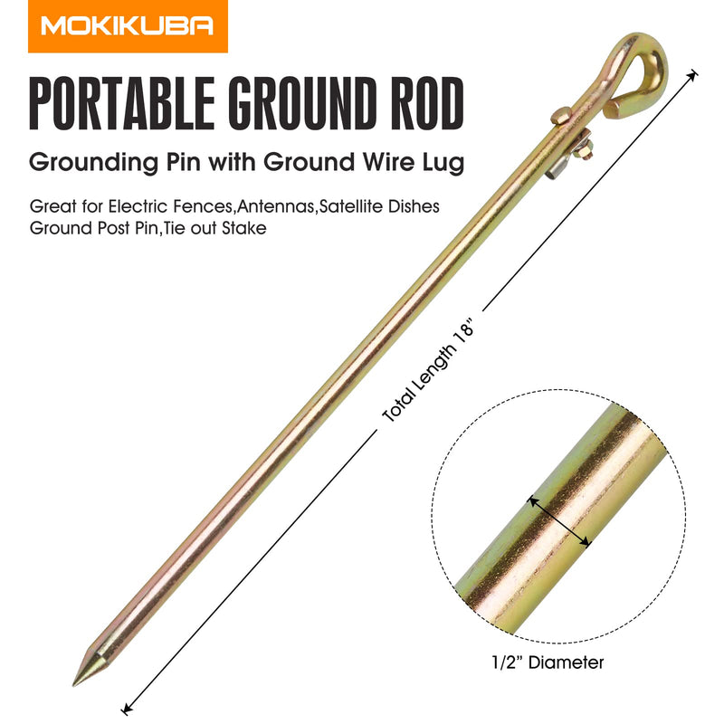 MOKIKUBA- Portable Ground Rod - Grounding Pin with Ground Wire Lug | Great for Electric Fences,Antennas,Satellite Dishes,Ground Post Pin,Tie out Stake (Portable)