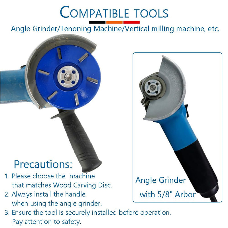Wood Turbo Carving Disc 8 Teeth for Angle Grinder 4 or 4 1/2" with 5/8" Arbor Upgraded, DIY Wood Carving Tools Cutting Wheel for Fast Shaping(Arc Blade) 8 Teeth Arc Blade Blue