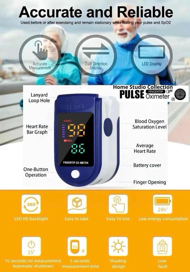 Finger Pulse Oximeter Larger Display Blood Oxygen Monitor with Batteries and Lanyard Included Fingertip Pulse Oximeter Color: Navy Blue