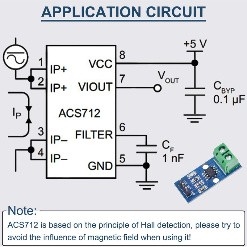 5 Pcs ACS712 30A Range Current Sensor Module Chip ACS712ELC-30A Hall Current Sensor Current Measuring Module with Dupont Cable for Arduino