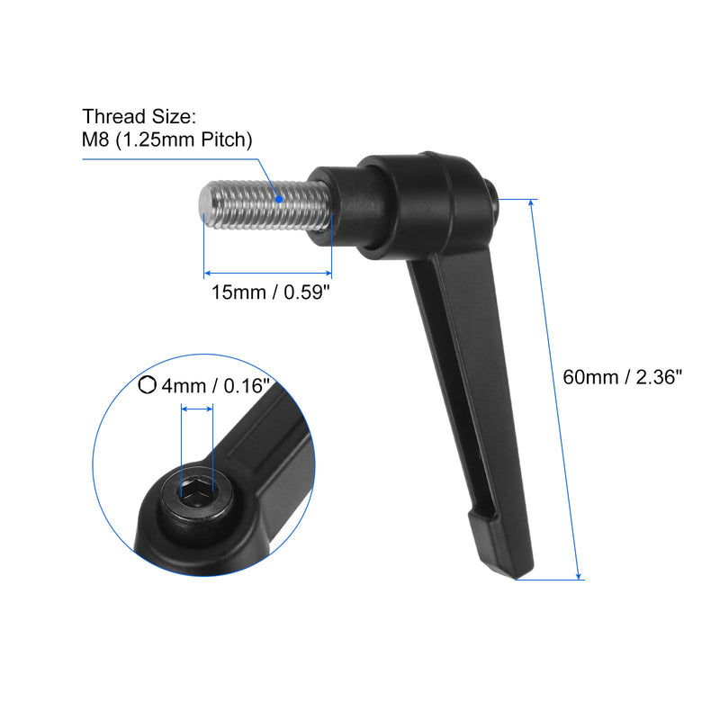 uxcell 2pcs Clamping Lever Handles, M8 x 15mm 304 Stainless Steel Threaded Male Stud, Adjustable Handles Locking Quick Release Ratchet Push Button Bolt Knobs, Black