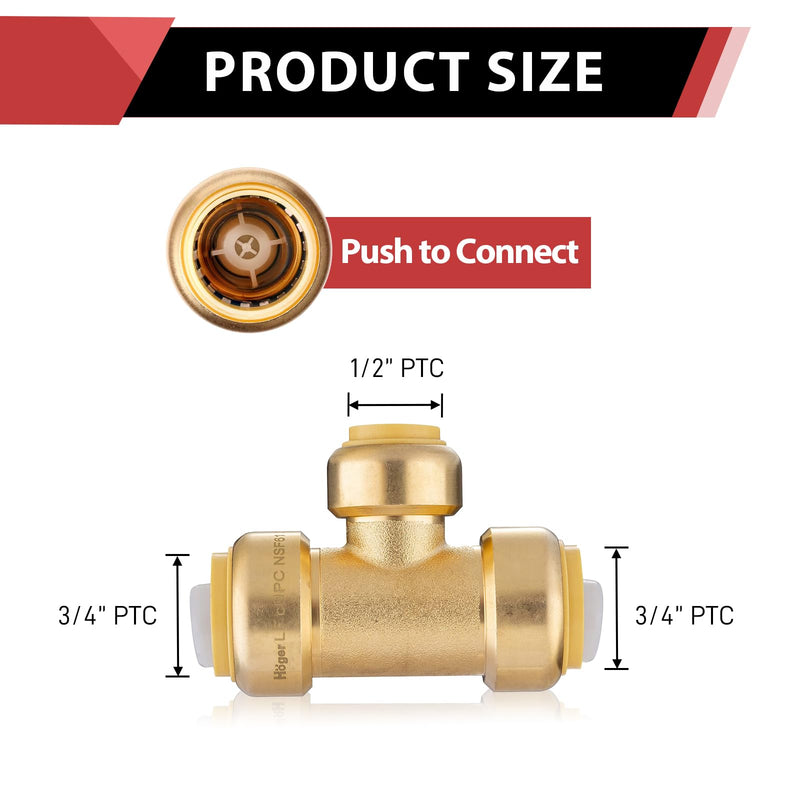 5piece EFIELD 3/4"x 3/4" x1/2" Tee Push-Fit Fitting Pack of 5 3/4"x 3/4" x1/2 "