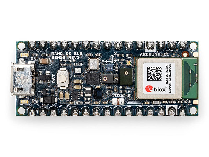 Arduino Nano 33 BLE Sense Rev2 with Headers [ABX00070] - AI Microcontroller with Sensors, Bluetooth, for Wearables, Gesture & Voice Recognition