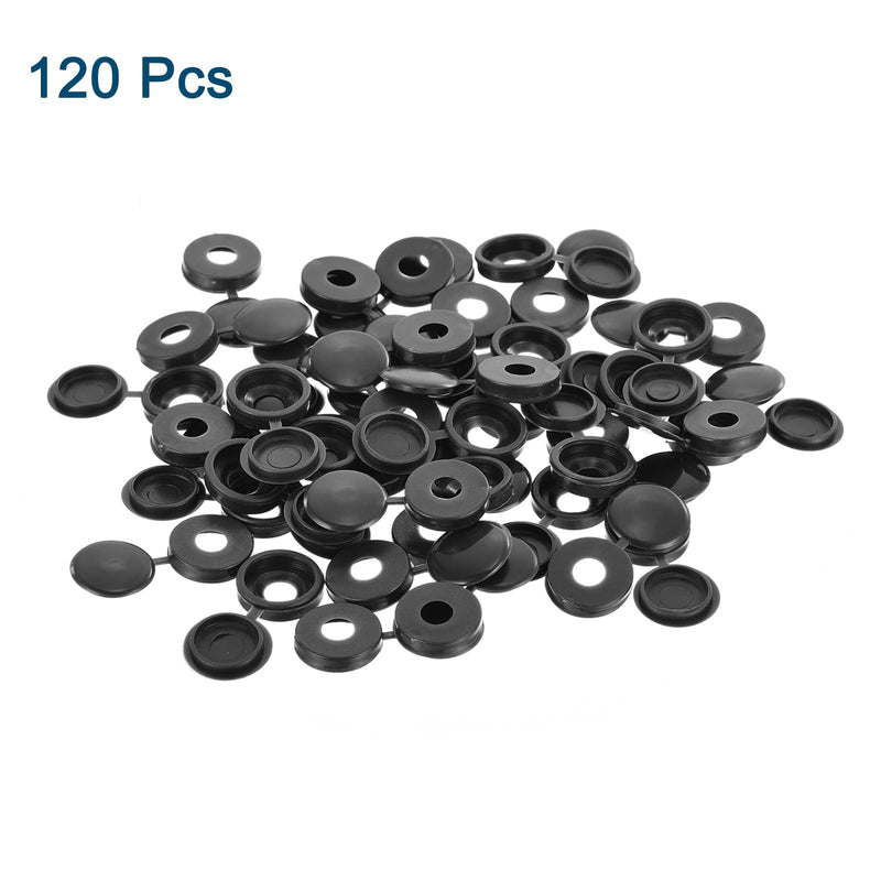 uxcell 120Pcs Screw Caps, 5.3mm/0.21" ID Screw Snap Covers Washer Flip, PVC Hinged Screw Cover Caps for Covering Screw Heads(Black) Black