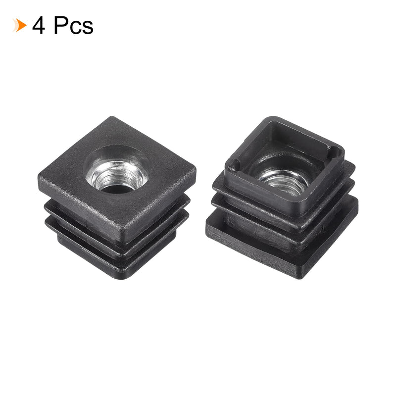 uxcell 4Pcs Inserts for Square Tubes with M8 Thread, for 0.79"x0.79" OD Square Tube, Square Black Plastic Plug Caster Insert Chair End Caps Furniture Leg Plug 0.79"x0.79" 4