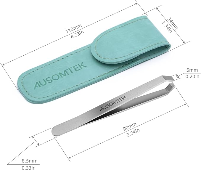 AUSOMTEK Beard Tweezers, Beard Remover, Tweezers, Gray Hair Removal Tweezers, Stainless Steel Fine Hair Tweezers, Eyebrow Tools, 5mm Precision Tip Width, Cyan PU Case (1 piece) - NewNest Australia