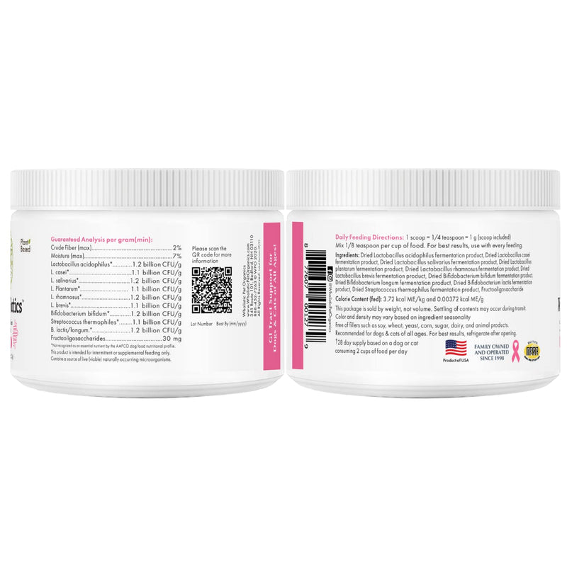 Wholistic Pet Organics WholeBiotics Supplement: Organic Dog Probiotic Powder - Cat Probiotic with Digestive Enzymes - Dog Probiotics for Diarrhea, Gas, Constipation, Upset Stomach, Allergies - 1 Oz - PawsPlanet Australia
