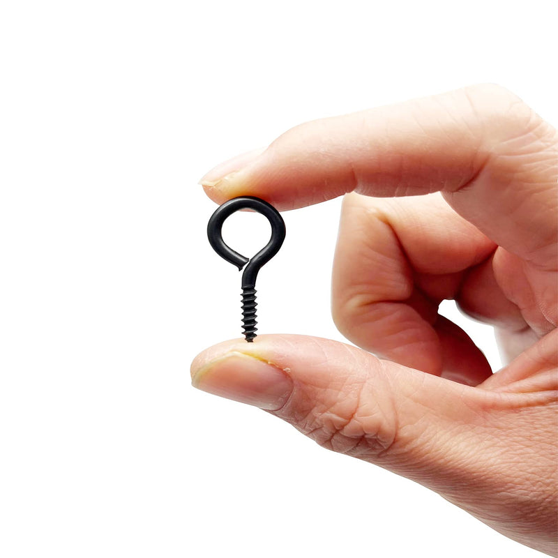 WANBAO 1 Inch Small Screw Eyes Metal Screw Hooks 100 Pcs Ring Screws Fasteners Hardware Tools Black