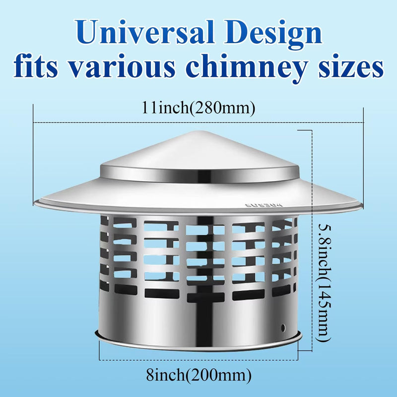 8 Inch Round Chimney Cap, 304 Stainless Steel Chimney Cover with Gloves, Weatherproof Fireplace Chimney Caps for Outdoor Use, Rain Cap for Stove Pipe, Roof Vent Chimney Cap(8 inch) 8 inch