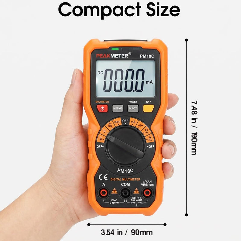 PM18C High Performance Digital Multimeter with AC/DC Voltage, Current Measurement Electrical Tester with 6000 Counts Orange Cover