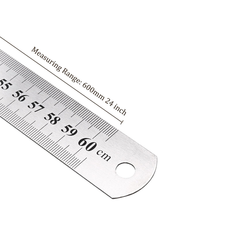 Metal Straight Edge Ruler - [ 60cm 24 Inch Metric ] Stainless Steel Centimeters Rulers for Precision Measuring Use, with Hang-up Hole