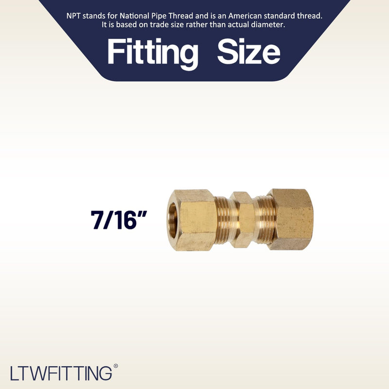 LTWFITTING 7/16-Inch OD Compression Union,Brass Compression Fitting(Pack of 20) 7/16" OD