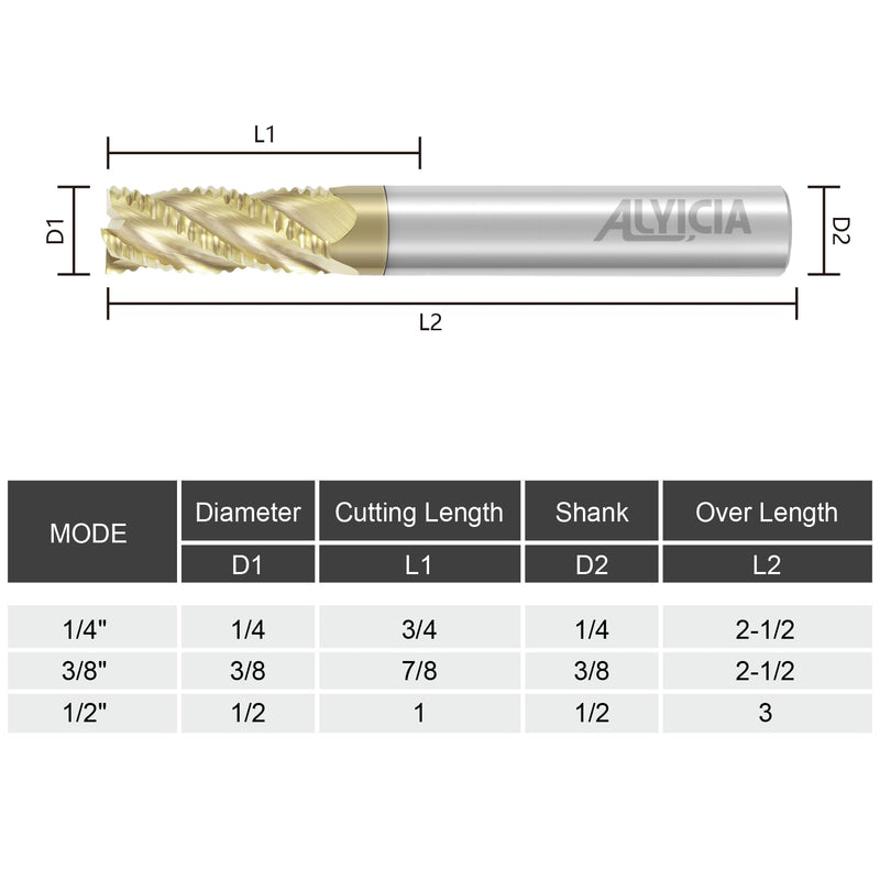 3/8" Roughing End Mill 4 Flute Tungsten Carbide Milling Cutter Bits | ZrN Coating, for Alloy Steels, Hardened Steels 1 3/8 in