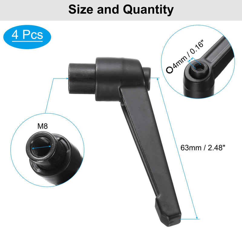 uxcell 4pcs Clamping Lever Adjustable Handles M8 Metric Female Thread Level Handle Hand Knobs Quick Release Black for Lathe Machinery