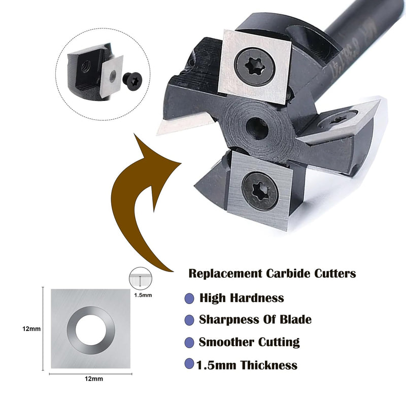 10PCS 12x12x1.5mm(Thickness) Carbide Inserts Cutters for Slab Flattening Router Bit, 4-Cutting Edge(Reversible), Standard Square Replacement Blade for Surfacing Router bit 10PCS 0.47"x0.47"x0.06"